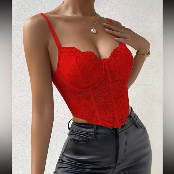 Luxe red sexy lace cami bustier crop cami top - Picture 2 of 5